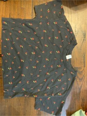 Source Unknown Black Tee with Red Cherry Print